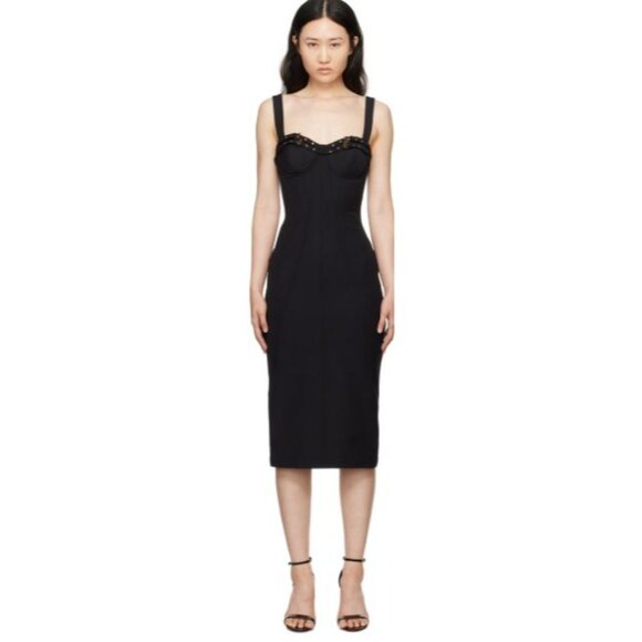 Versace Jeans Couture $675 Black Corset Buckle Midi Dress NWT Size 40 Small - Picture 4 of 13
